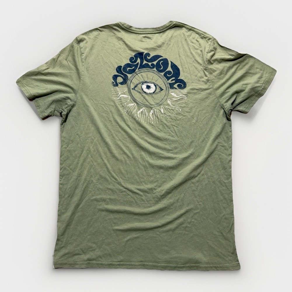 Volcom Graphic Tee Mens XL Green Trippy Eye Back Print Skater Y2k Indie T Shirt